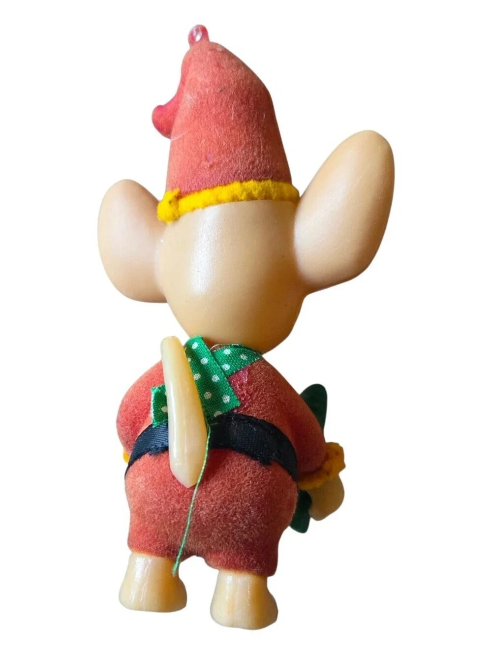 Vintage 1979 Jasco Merry Mice Flocked Mouse Elf with tree Christmas Ornament
